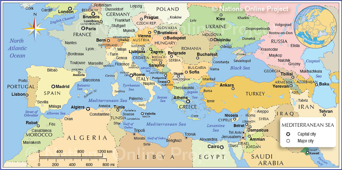 Political Mediterranean Region Map 